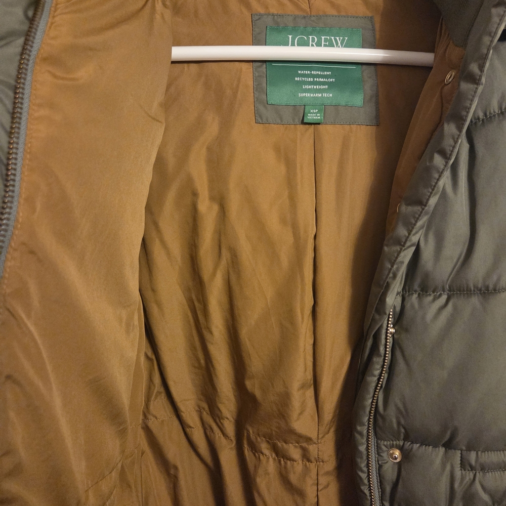 J. Crew PrimaLoft Green Puffer Parka Coat - Picture 4 of 4